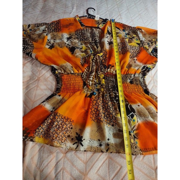 Erica Brooke Collection Top Super Plus Size 32 Orange Multicolor Elastic Waist - Picture 6 of 8